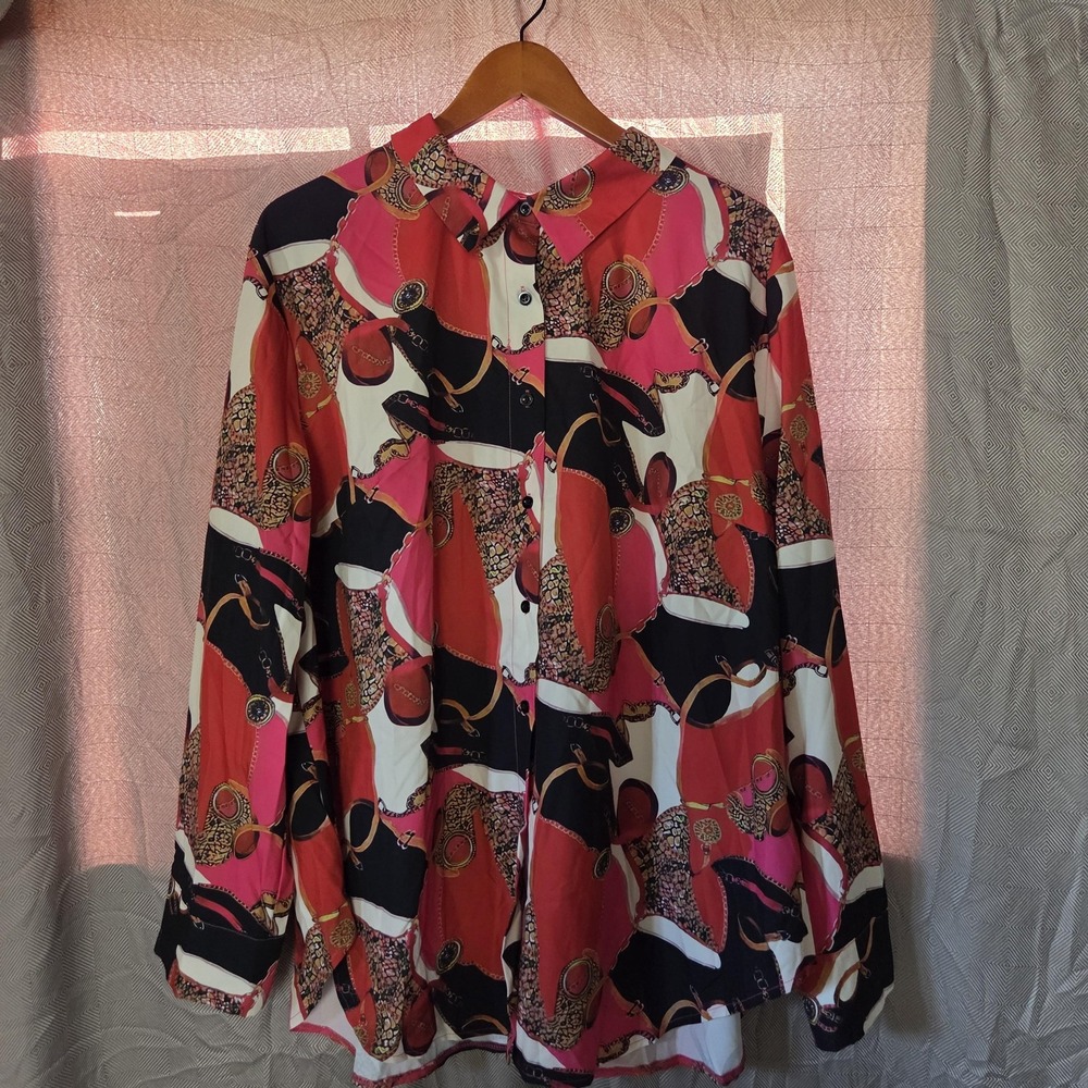 EMERY ROSE Button Up Shirt Womens 4XL Multicolor Long Sleeve Geometric Top